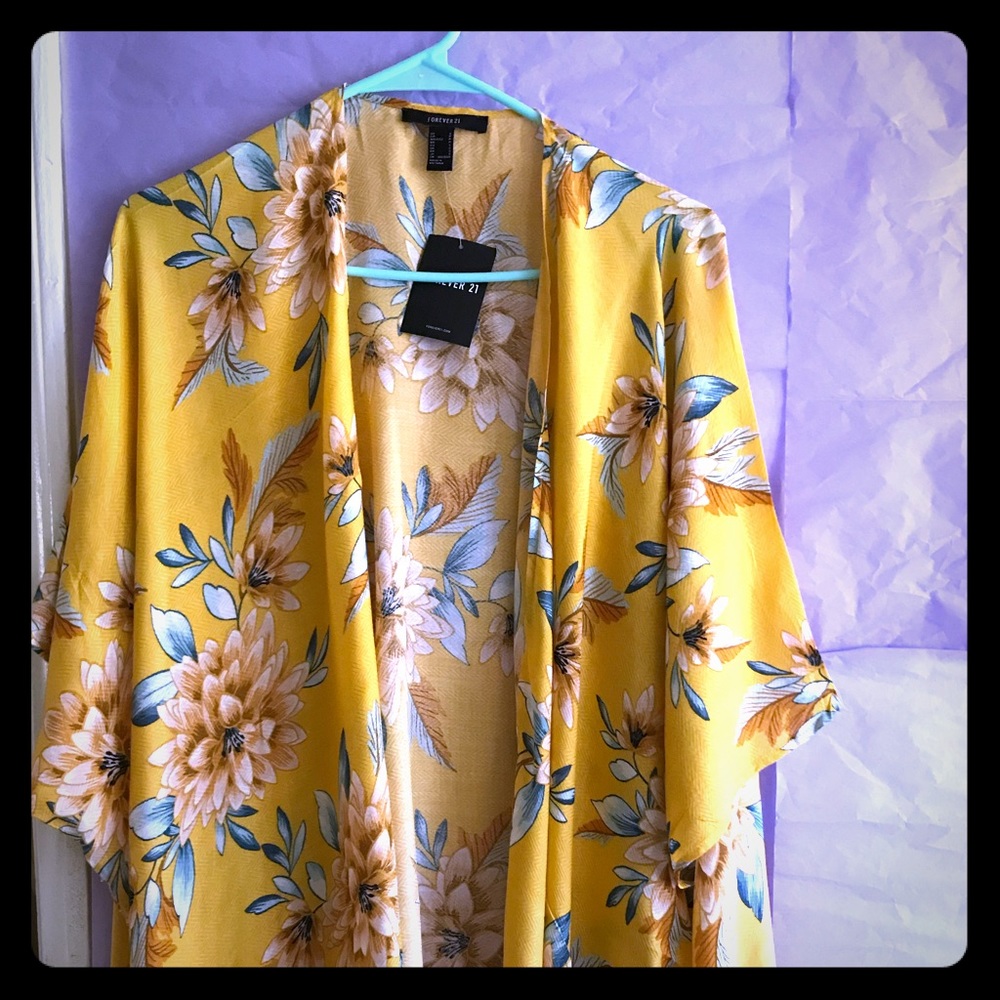 Forever 21 Yellow Floral Kimono